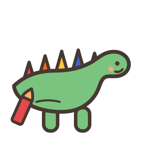 The Colorsaurus — a friendly green dinosaur with rainbow crayon spikes